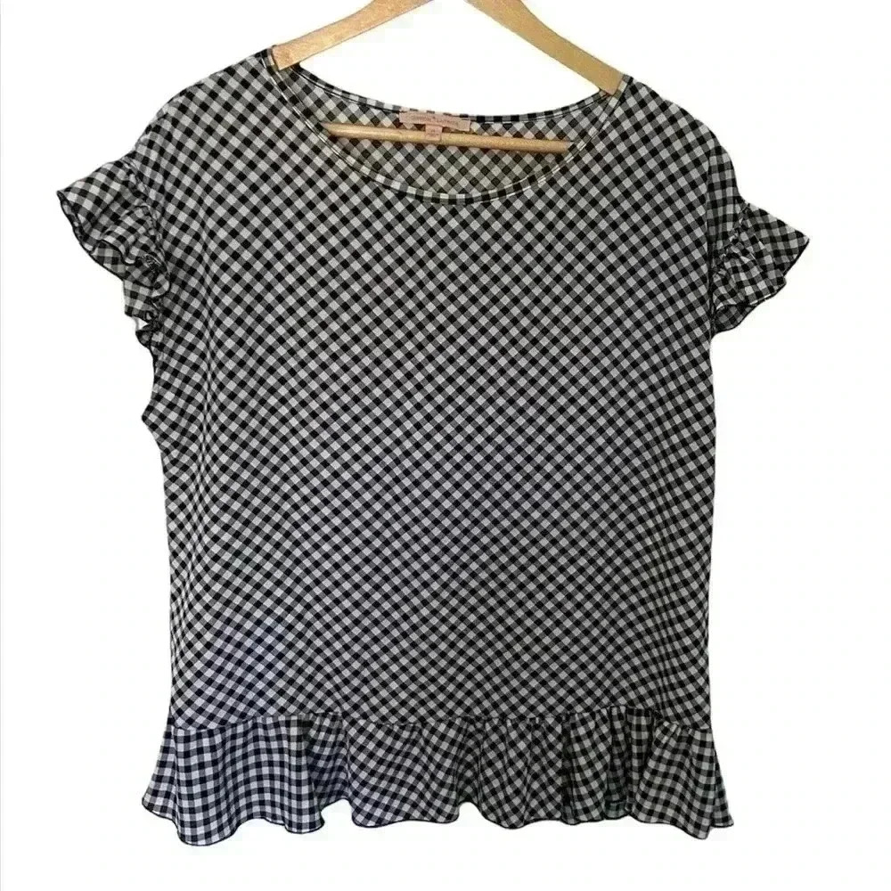 Gibson Latimer navy & white plaid blouse size medium